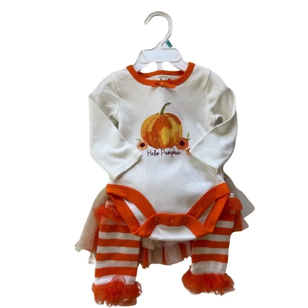 Baby Essentials Baby Girls Hello Pumpkin Bodysuit Set Size 6 Months NWT